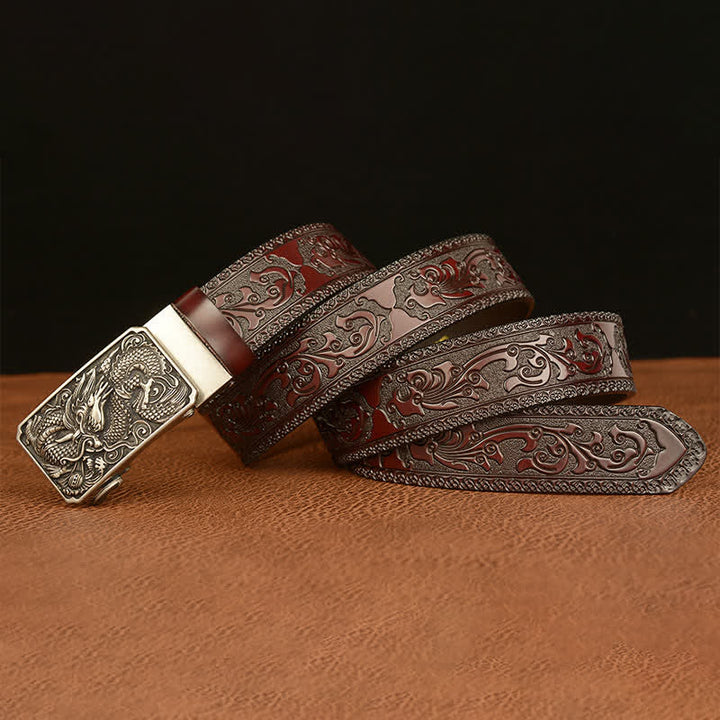 Men's Dragon Square Buckle Leather Belt