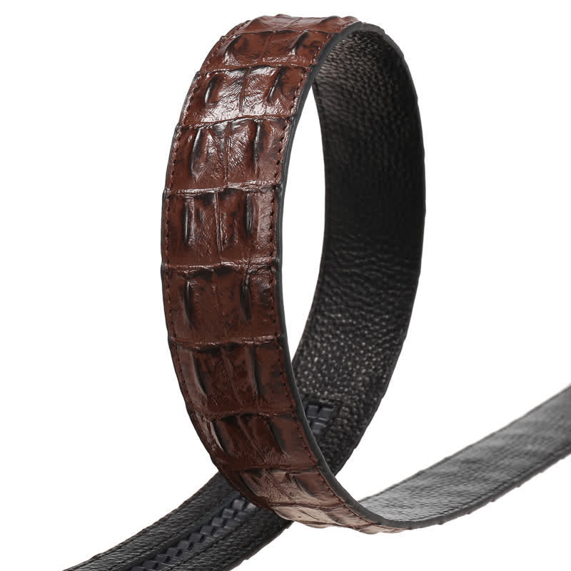 Men's Hollow Automatic Buckle Crocodile Print Leather Belt