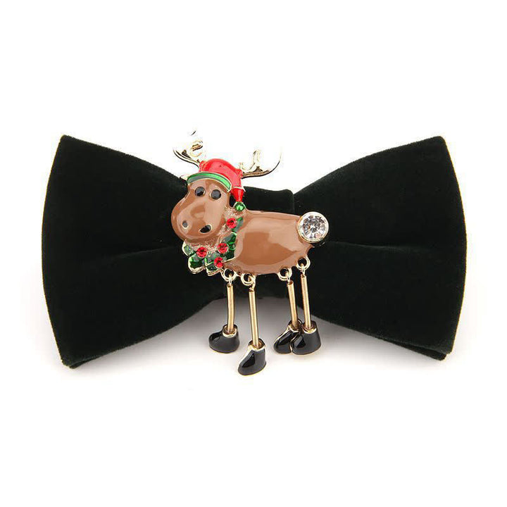 Men's Elk Head Rhinestone Christmas Velvet Bow Tie