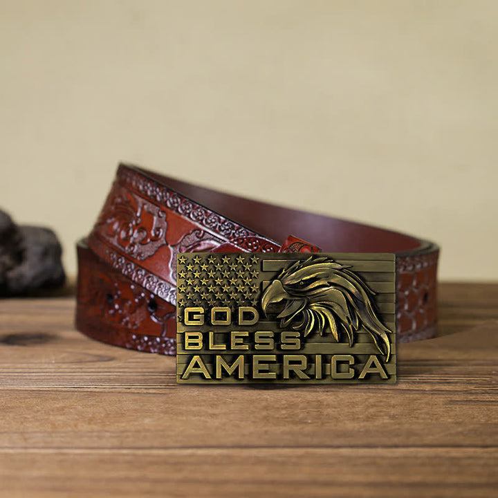 Men's DIY God Bless America Eagle Buckle Leather Belt