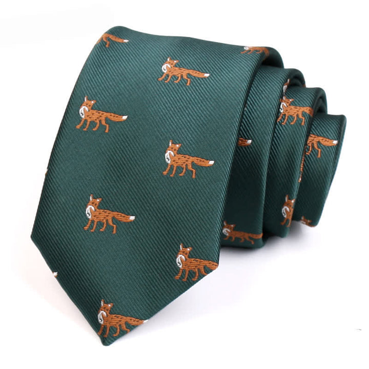 Men's Dark Green Little Foxes Necktie