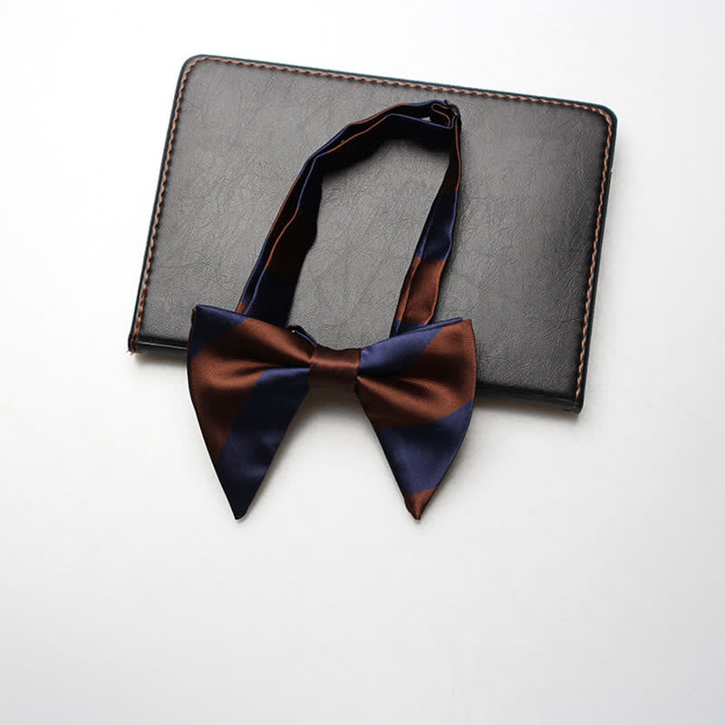 Men's College Striped Oversized Pointed Bow Tie - Brown & Navy - image 1