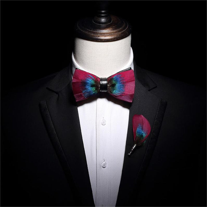 Pink & Blue Gentle Feather Bow Tie with Lapel Pin