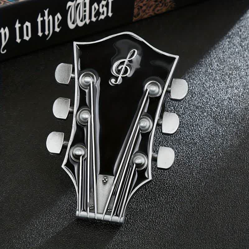 Men's DIY Musical Guitar Headstock Buckle Leather Belt