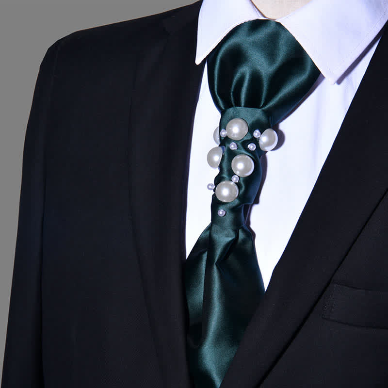 Men's Vintage Look Pearls Wedding Necktie - Green - image 19