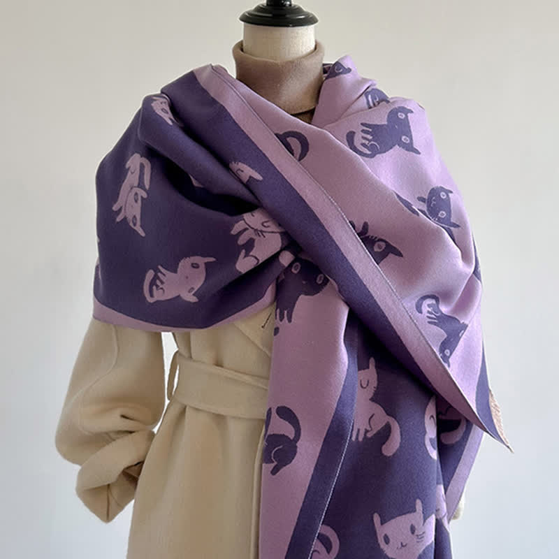 Women's Large Wrap Warm Cat Print Coldproof Scarf