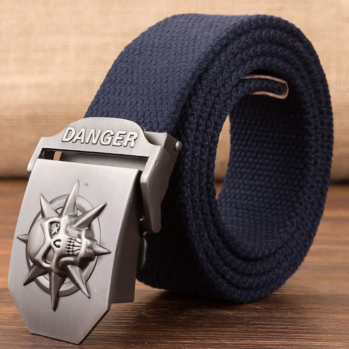 Men's Automatic Skull Buckle Woven Canvas Belt