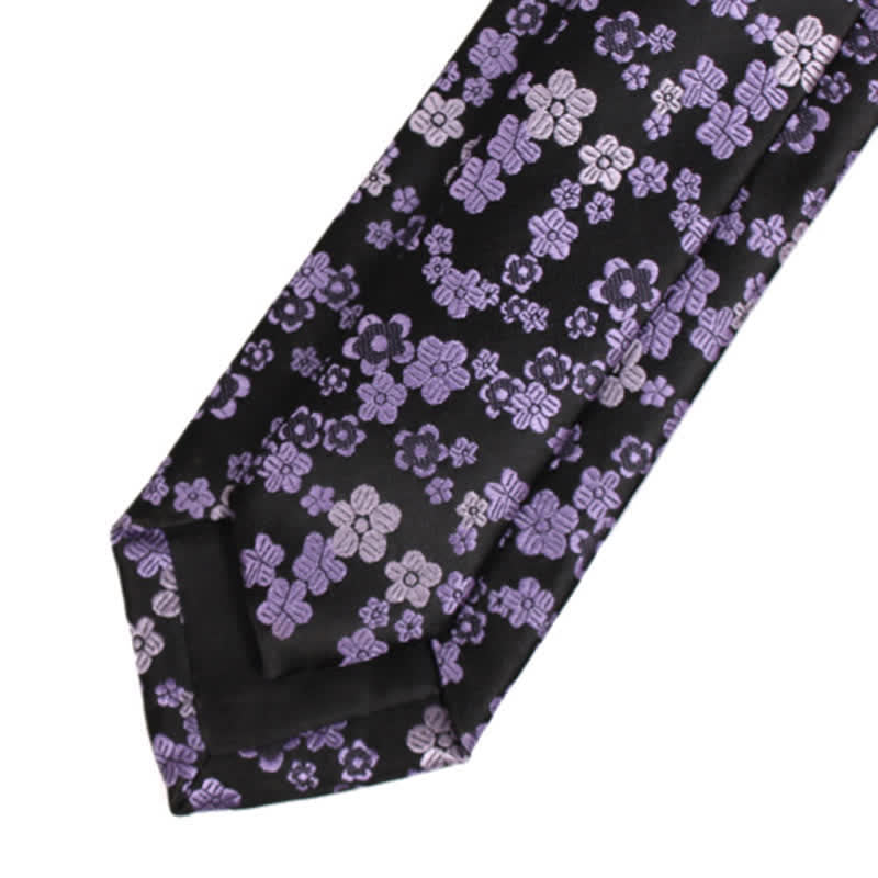 Men's Small Purple Flower Skinny Necktie