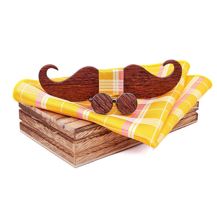 3Pcs Men's Gentleman Moustache Wooden Bow Tie Set