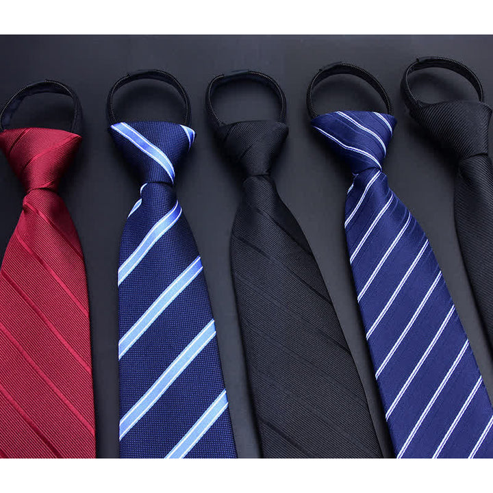 Men's Bussiness Zipper Tie Plaid Striped Necktie