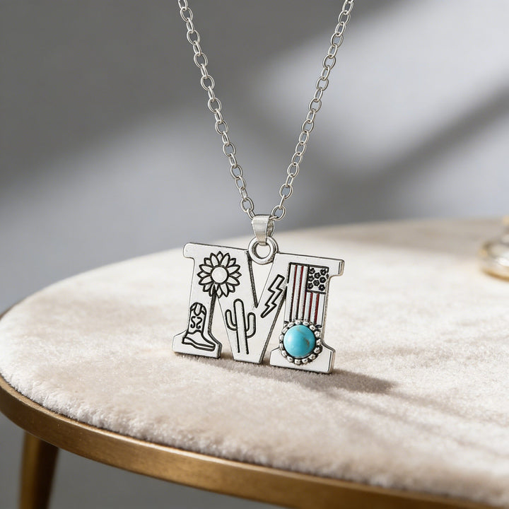 Vintage Initial Letter Turquoise Charm Necklace - M - image 13
