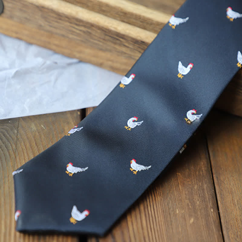 Men's Navy Animal Chicken Printing Necktie