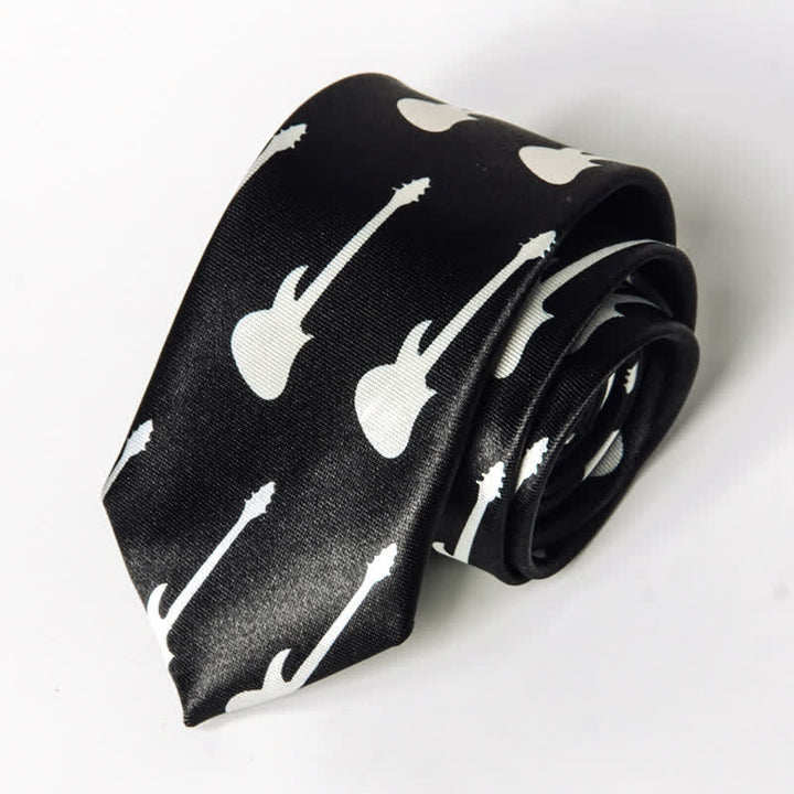 Men's Personality Piano Music Note Necktie - Black & White Guitar - image 5