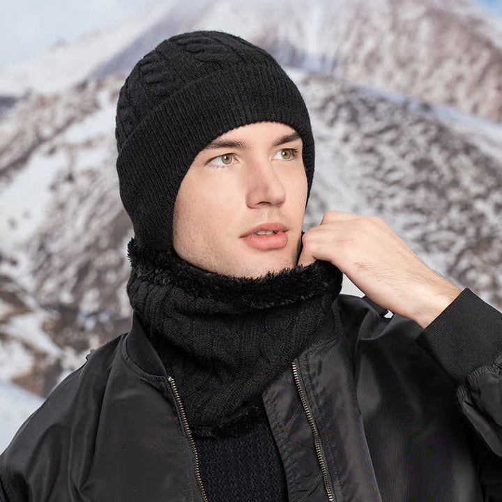 2Pcs Men's Ear Protection Knitted Hat With Scarf Set