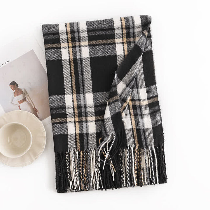 Women's Versatile British Checked Fringe Scarf