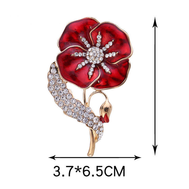 Unisex Rhinestone Poppy Memorial Day Brooch