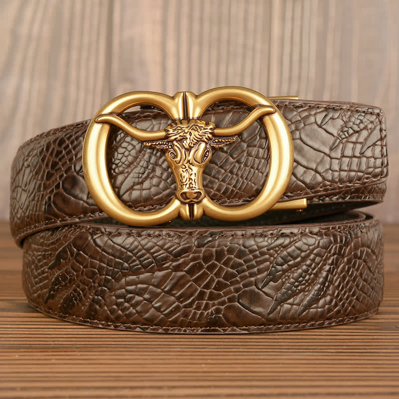 Men's Giant Ox Crocodile Pattern Leather Belt