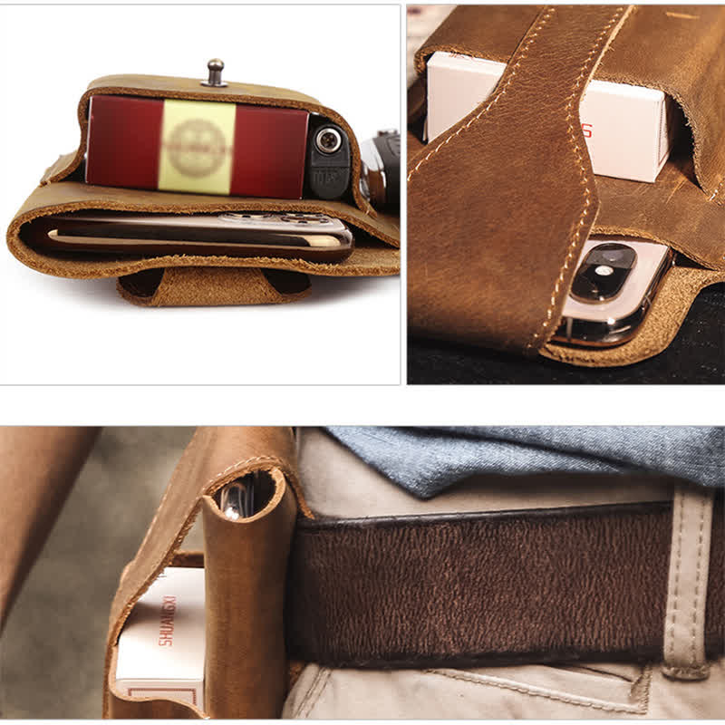 Minimalist Phone Crazy Horse Leather Belt Bag