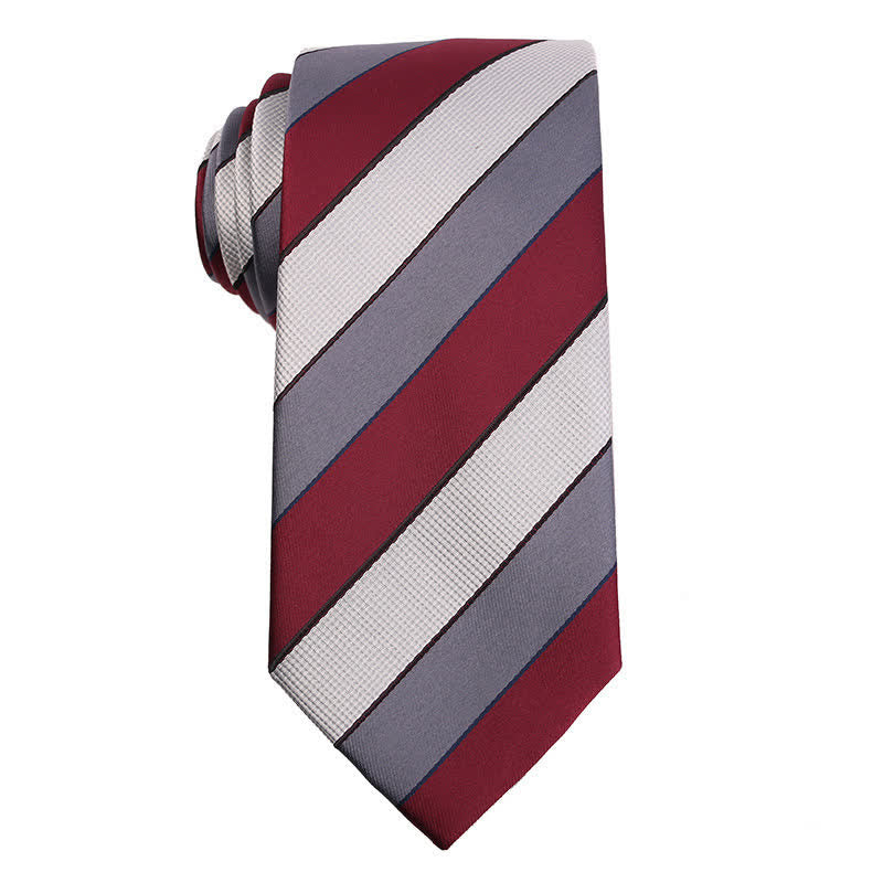 Men's Elegant Striped Series Necktie - Red & Gray - image 6