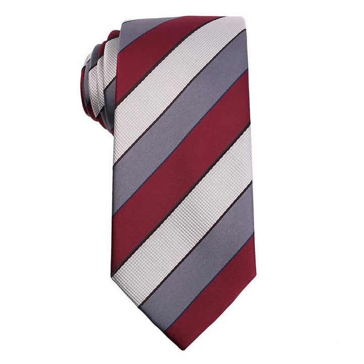 Men's Elegant Striped Series Necktie - Red & Gray - image 6