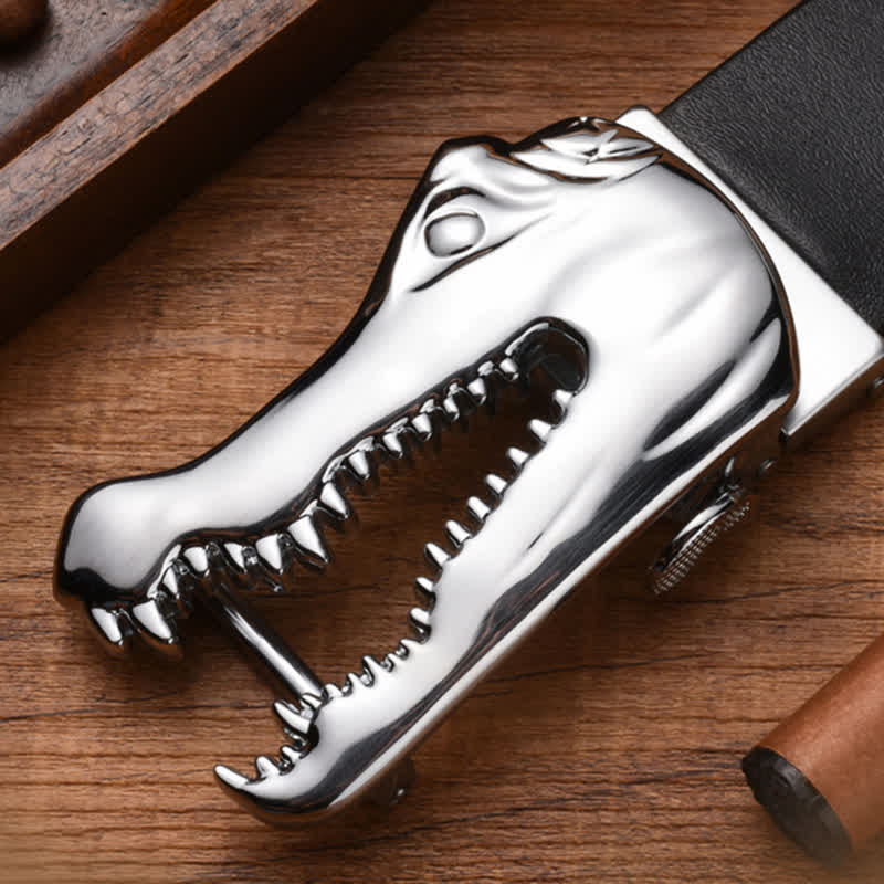 Men's Open-Mouthed Crocodile Automatic Buckle Leather Belt