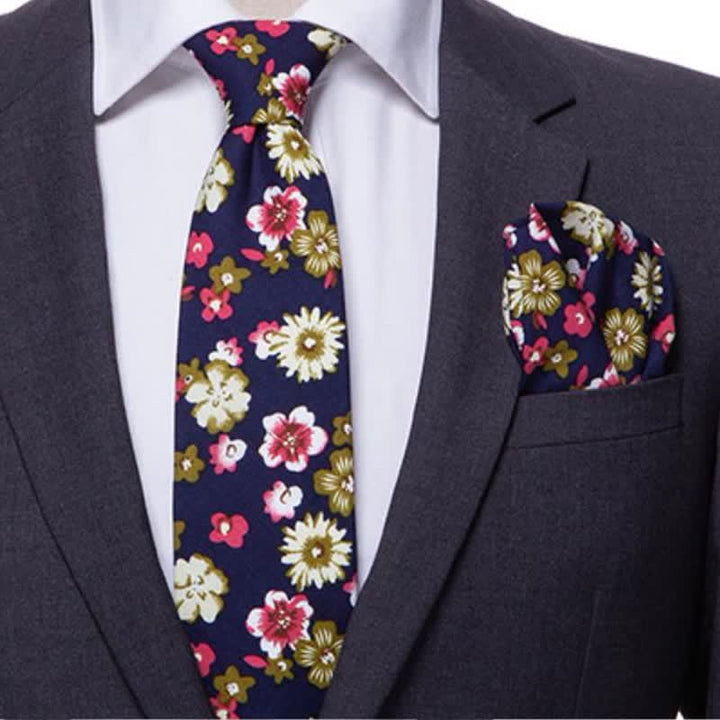 2Pcs Men's Bohemian Style Floral Necktie Set