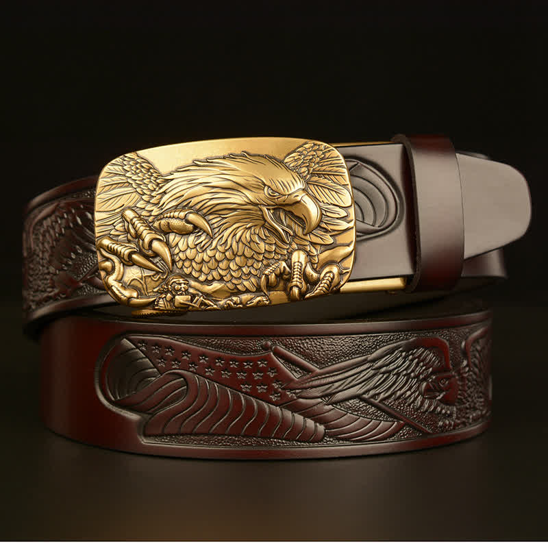 Men's Vintage Eagle Wings Automatic Buckle Leather Belt