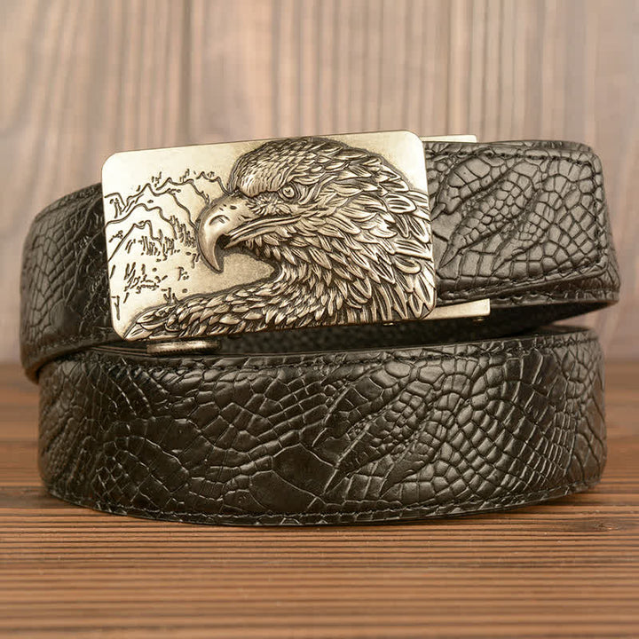 Men's Carved Eagle Crocodile Pattern Leather Belt