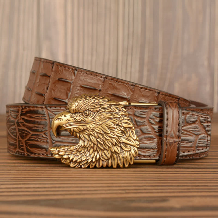 Men's Eagle Head Crocodile Embossed Leather Belt