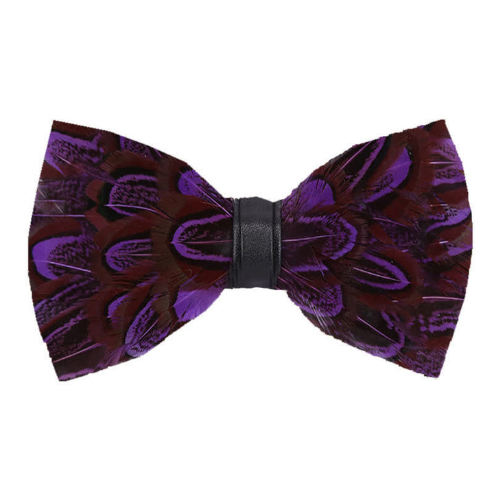 Purple & FireBrick Feather Bow Tie with Lapel Pin