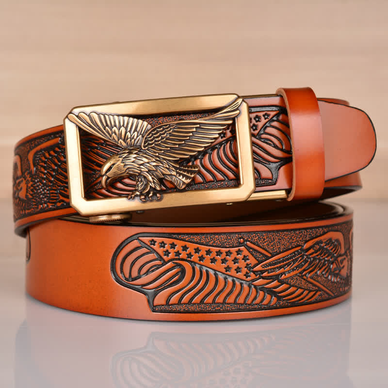 Men's Hollow Eagle Buckle Embossed Leather Belt