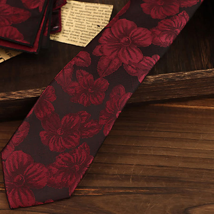 2Pcs Men's Burgundy Floral Necktie Set - image 2