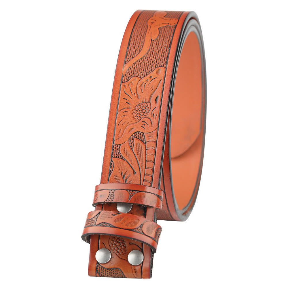 Men's DIY Turquoise Wood Bead Bull Buckle Leather Belt