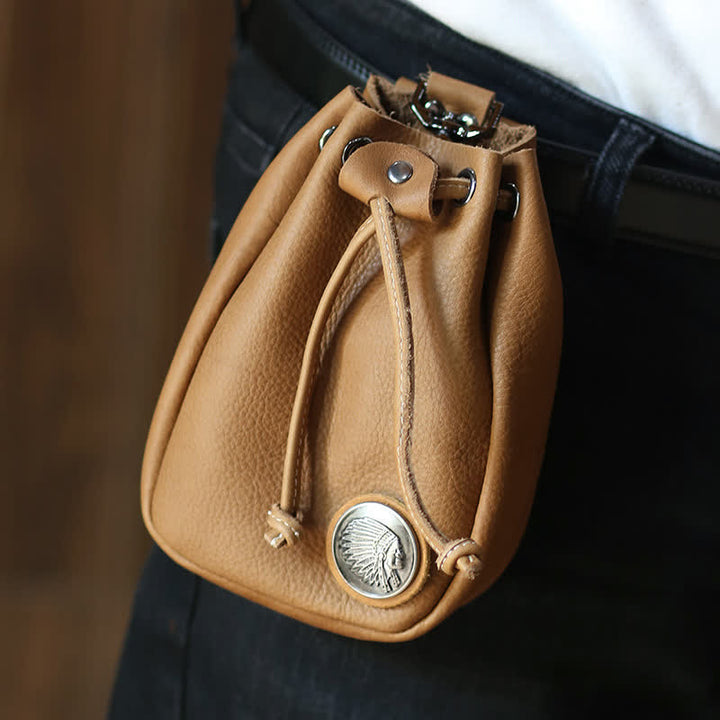 Small Wallet Coin Purse Drawstring Leather Belt Bag