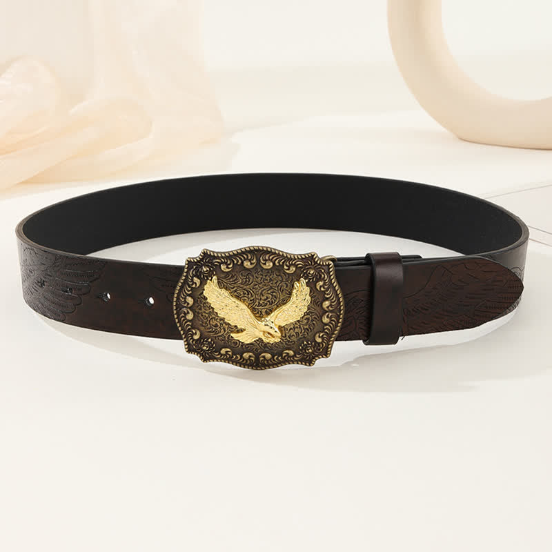 Men's Powerful Golden Eagle Engraved Buckle Leather Belt