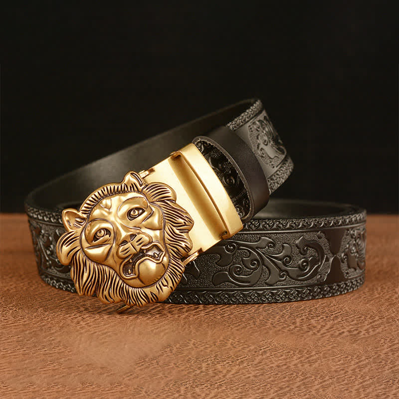 Men's 3D Sculpture Lion Head Leather Belt