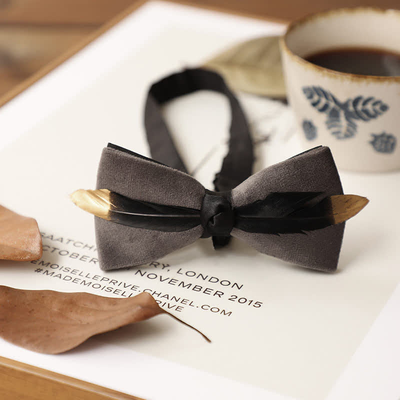 Men's Texture Velvet Feather Bow Tie