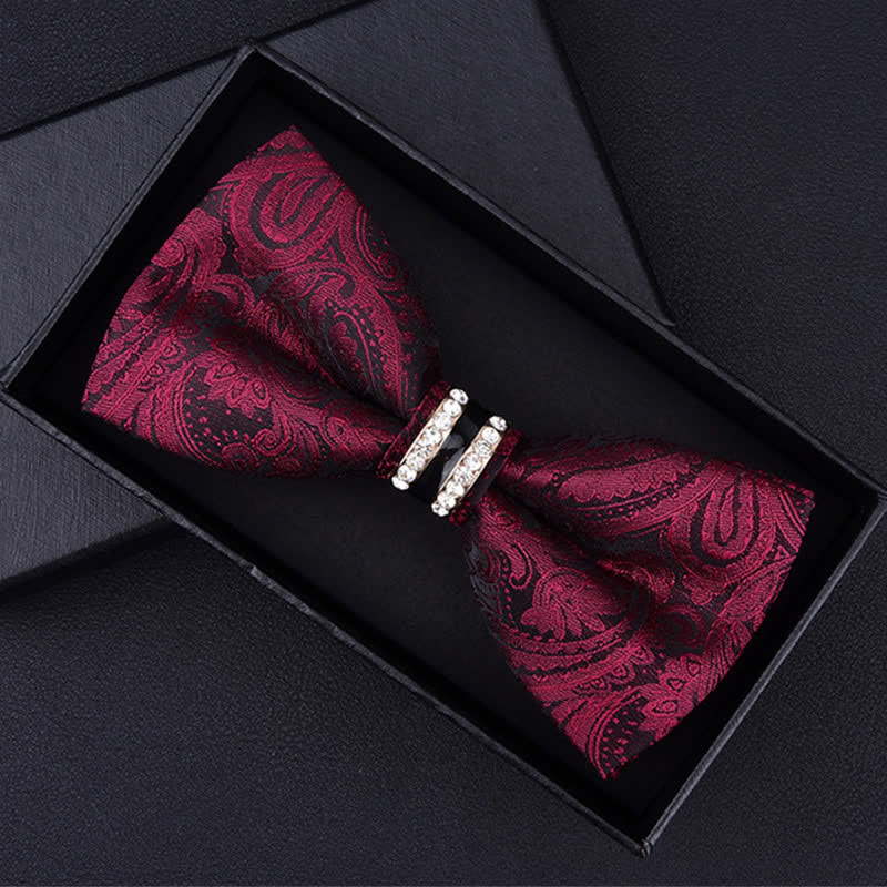 Men's Floral Paisley Striped Rhinestone Bow Tie