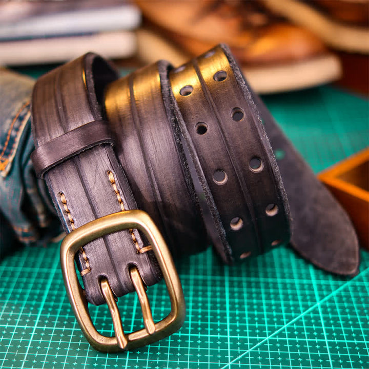 Men's Double Prong Full Grain Leather Belt