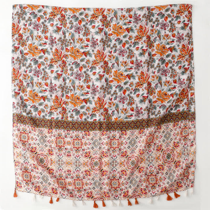 Women's Orange Bohemian Ethnic Beach Cape Scarf