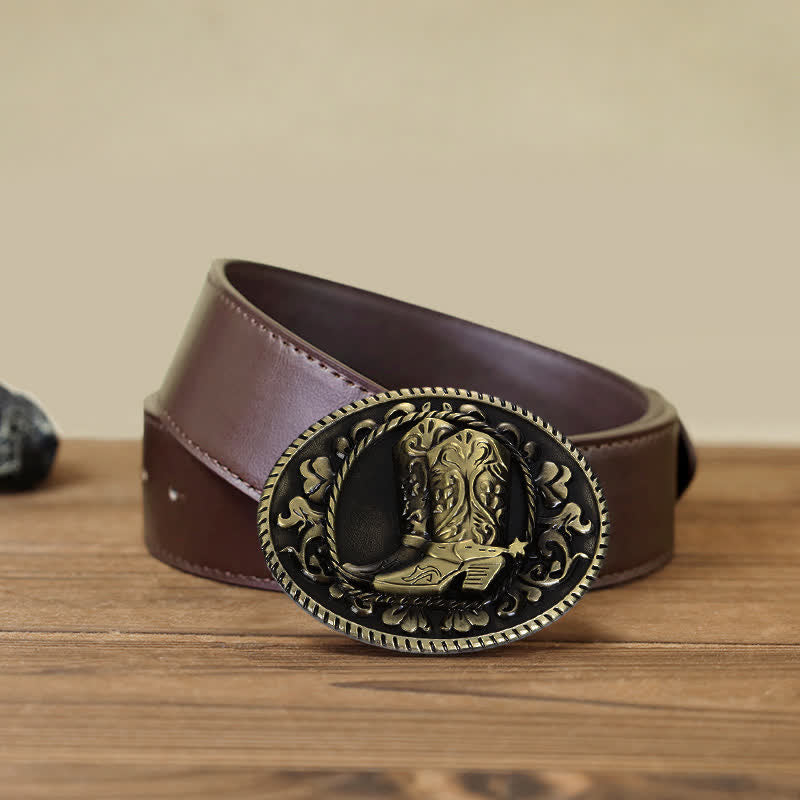 Men's DIY Cowboy Boots Buckle Leather Belt