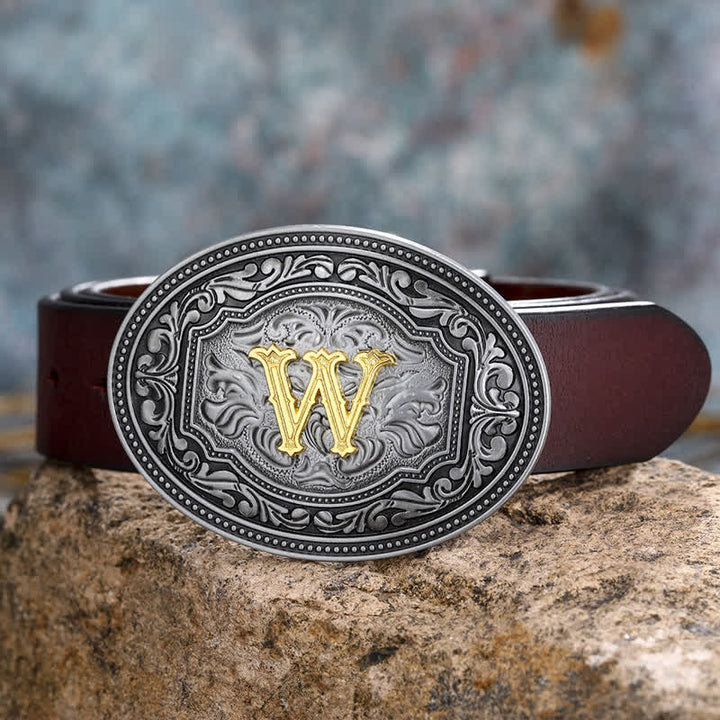 DIY Unisex Hip Hop Initial Letter Embossment Buckle Leather Belt