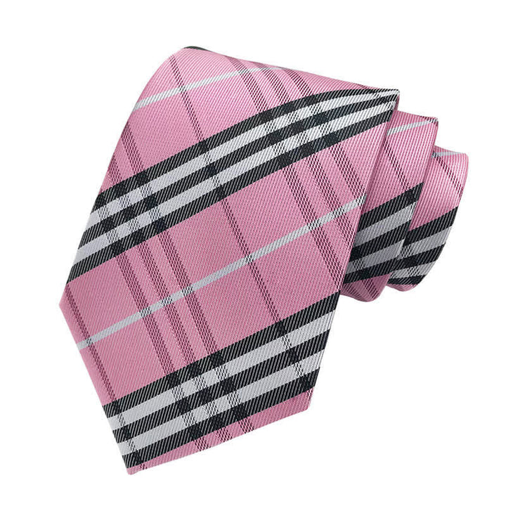 Men's Classic Scottish Plaid Necktie - Pink - image 16
