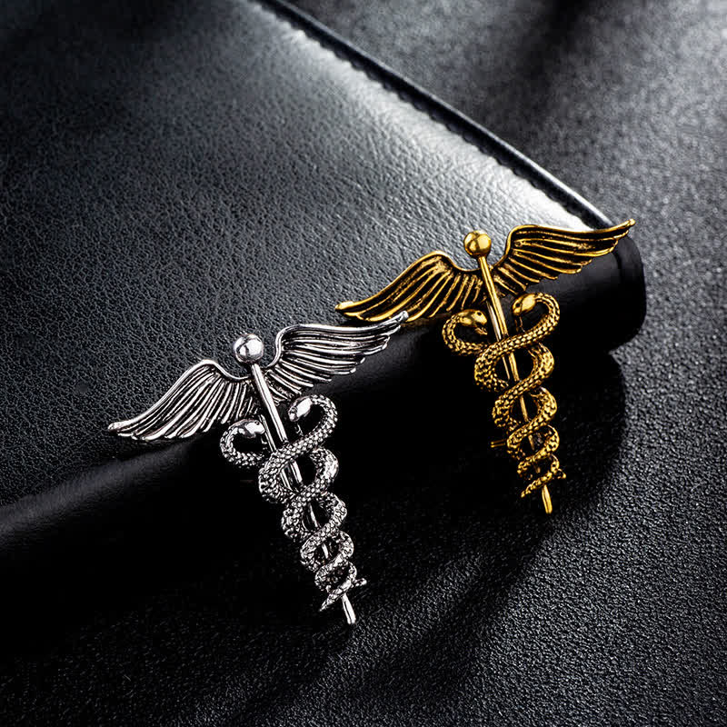 Men's Caduceus Double Snakes Brooch