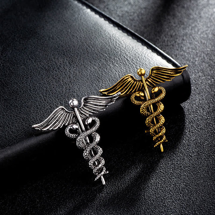 Men's Caduceus Double Snakes Brooch