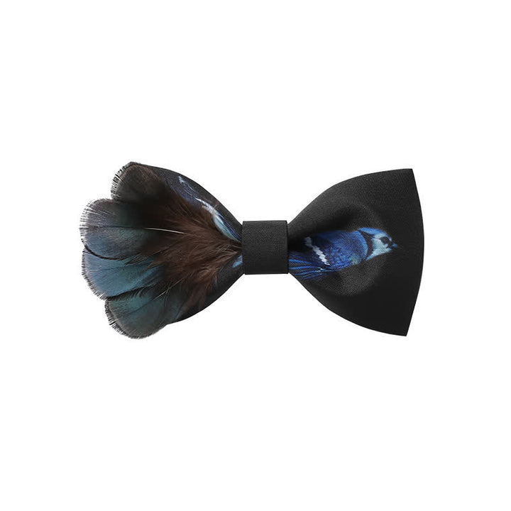 Black & Blue Magpie Feather Bow Tie