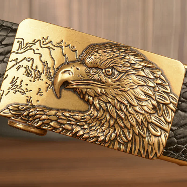 Men's Carved Eagle Crocodile Pattern Leather Belt