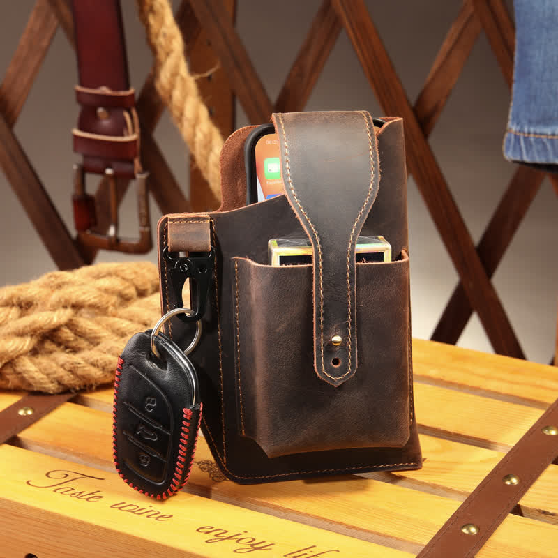 Minimalist Phone Crazy Horse Leather Belt Bag