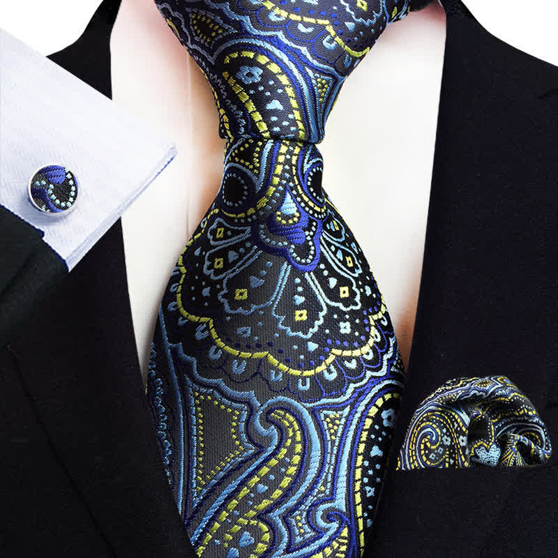 3Pcs Men's Classic Paisley Floral Necktie Set