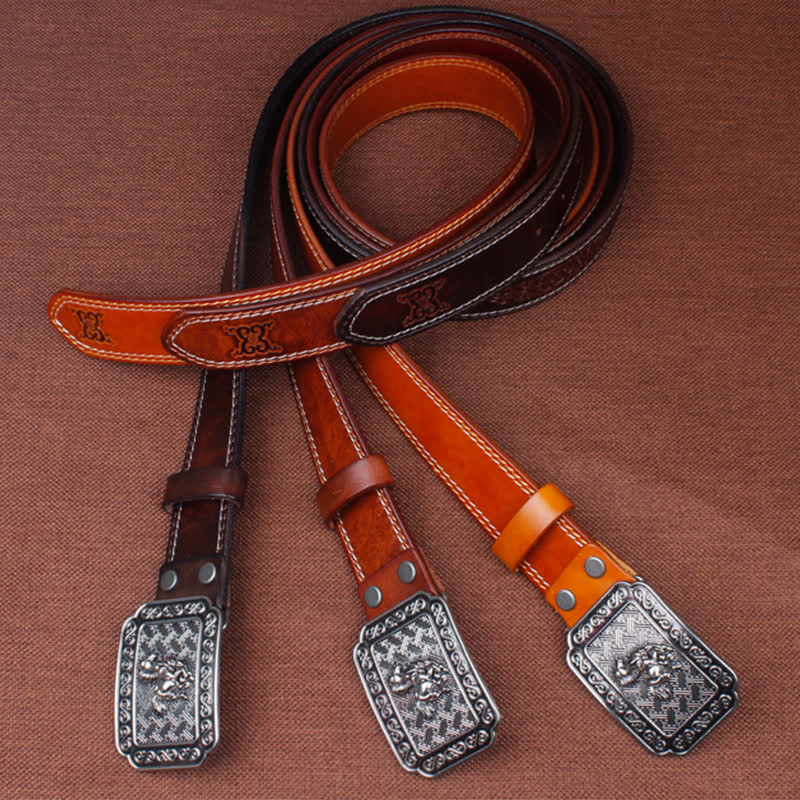 Men's Ethnic Cowboy Silver Horse Leather Belt